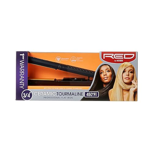 Kiss Productos Plancha Plancha Professinal Turmalina Cerámica Roja, 0.75 pulgadas, 1 Libra