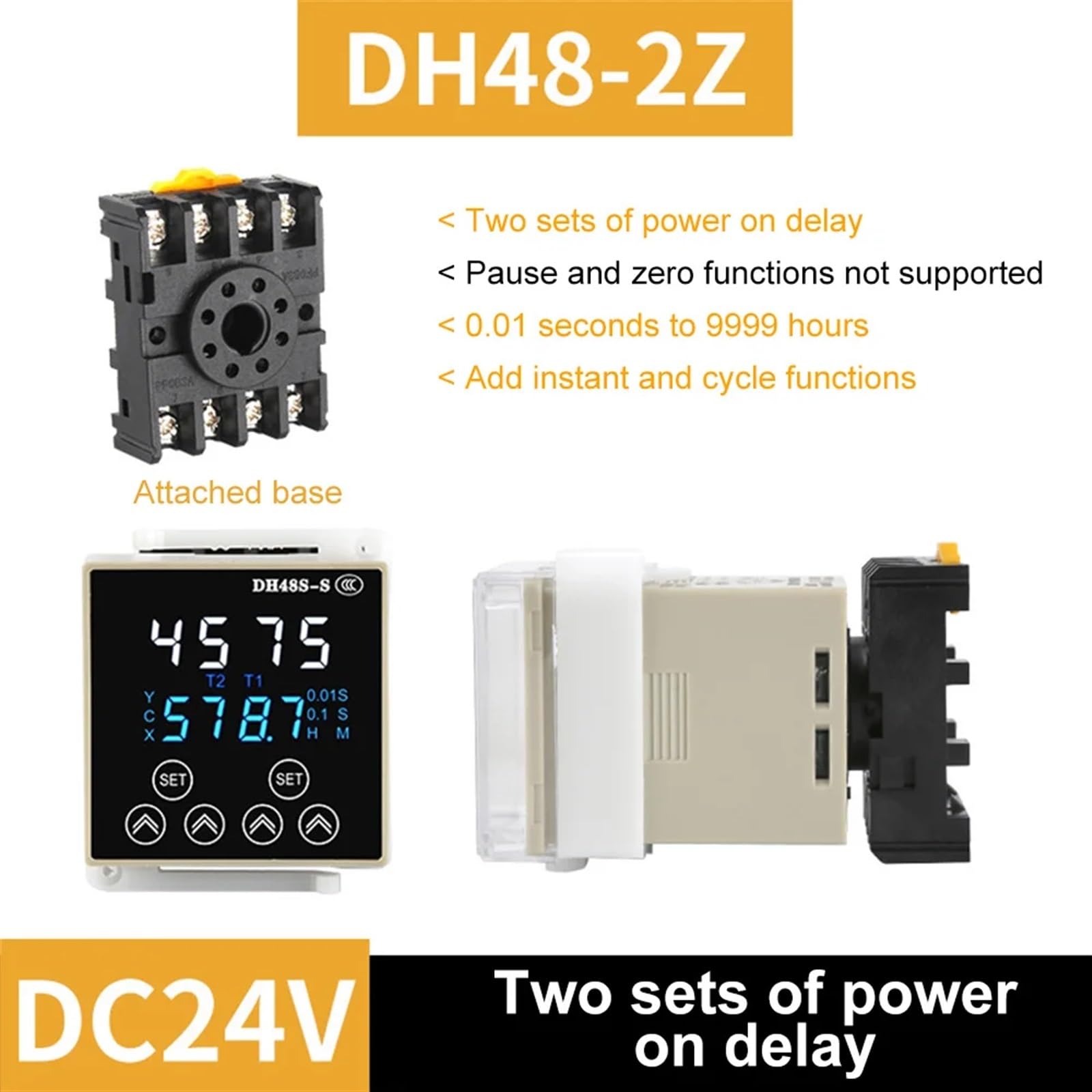 Ciclo programmabile del relè temporizzato Digitale DH48S DH48S-S Serie 1Z 2Z AC220V DC24V DC12V con Alimentatore Base Presa(DC24V-02)