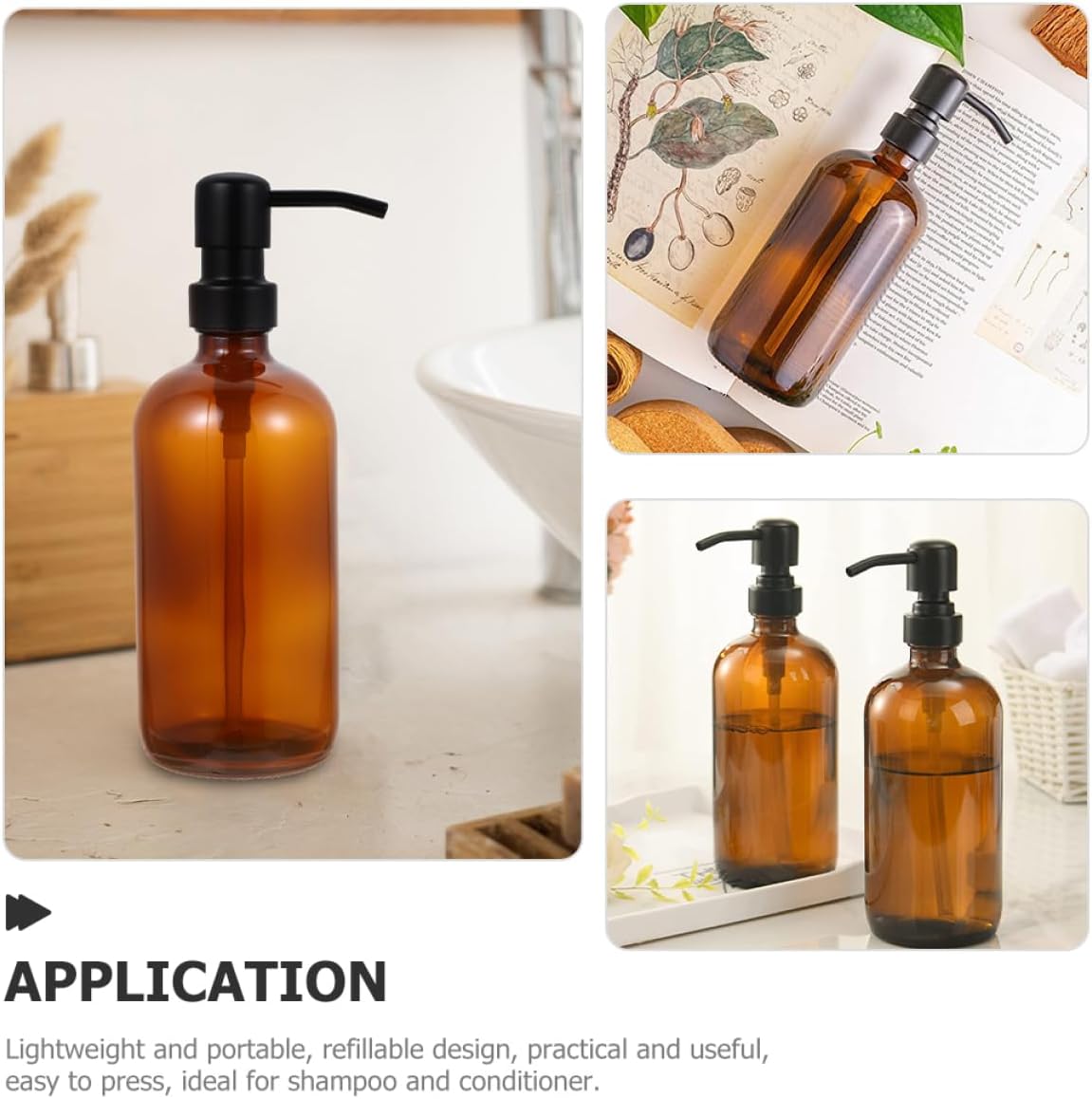 ULTECHNOVO 2pcs Glass Soap Dispenser Pump Refillable Lotion Container for Bathroom and Kitchen and Portable Liquid Soap Pump Bottles