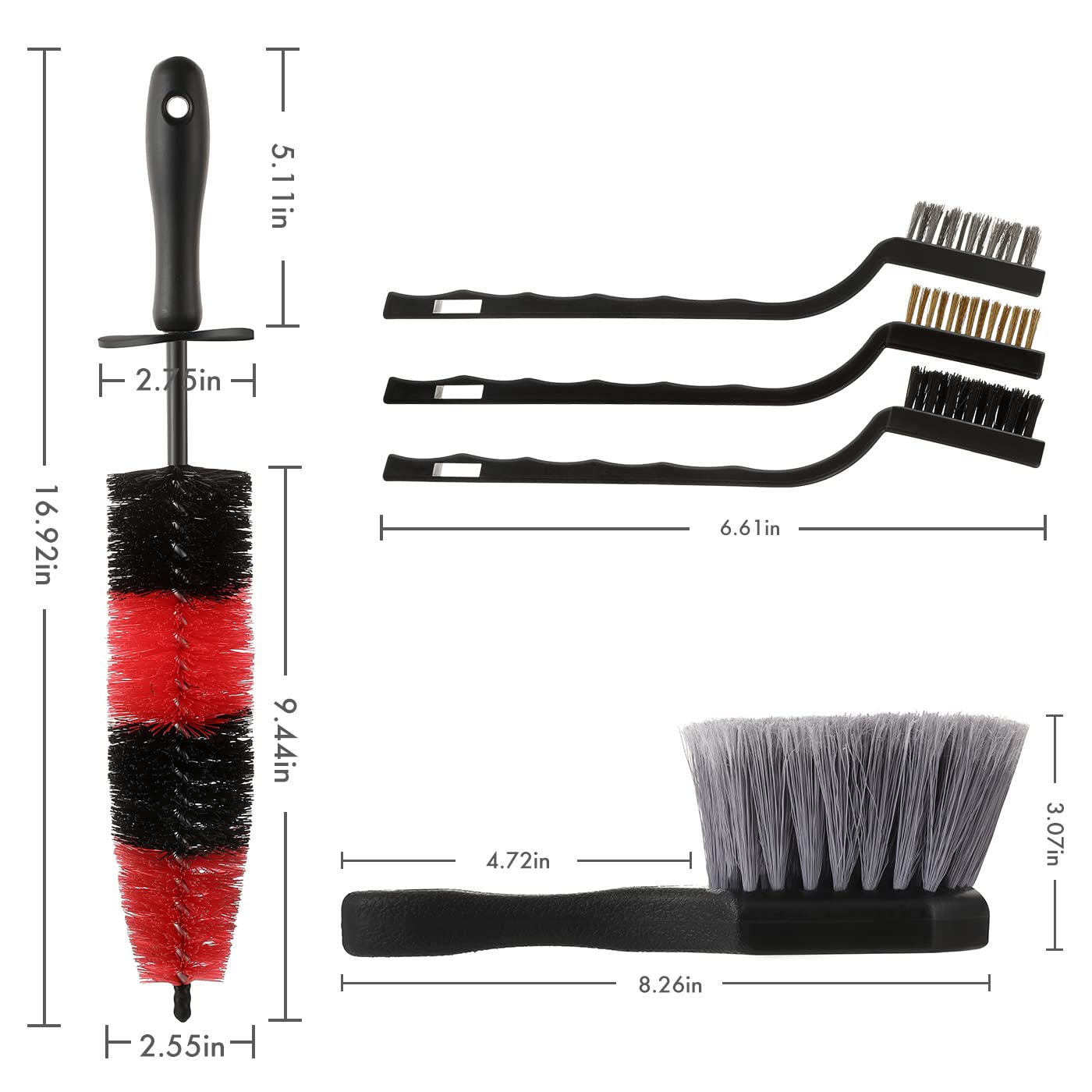 Xtryfun 10Pcs Wheel Brush Kit for Cleaning Wheel and Tire, Car Detailing Brushes Set, Tire Brush, Bendable & Durable Car Wheel Rim Cleaner Brush Set for Wheels, Dashboard, Engine