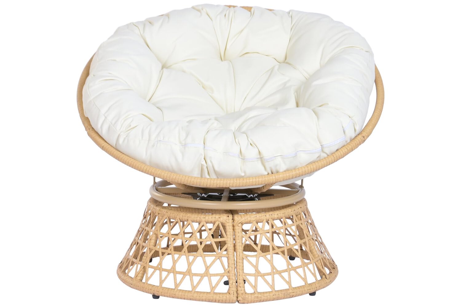 Sillon Ratan Sintetico Hierro 90x80x82 Giratorio, Marron Claro Blanco