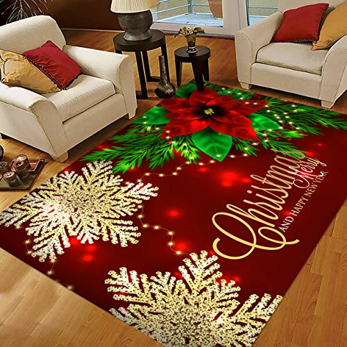 Christmas Area Rugs, Area Rugs 5x7 for Living Room Bedroom Home Decorative Christmas Poinsettia and Snowflakes (1)