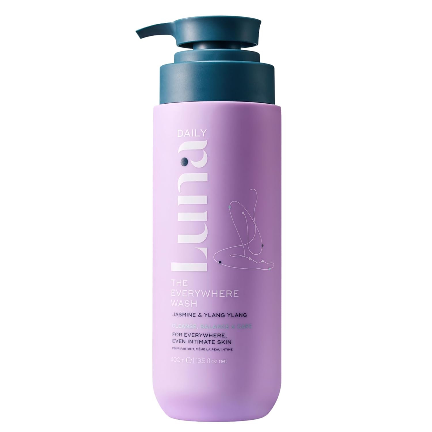 Luna Daily The Original Everywhere Wash | pH Balanced Body Wash for All Areas | Hydrating Gentle Daily Cleanser with Natural Coconut + Lactic Acid Prebiotics | Jasmine Ylang Ylang | 13.5 oz (400ml)