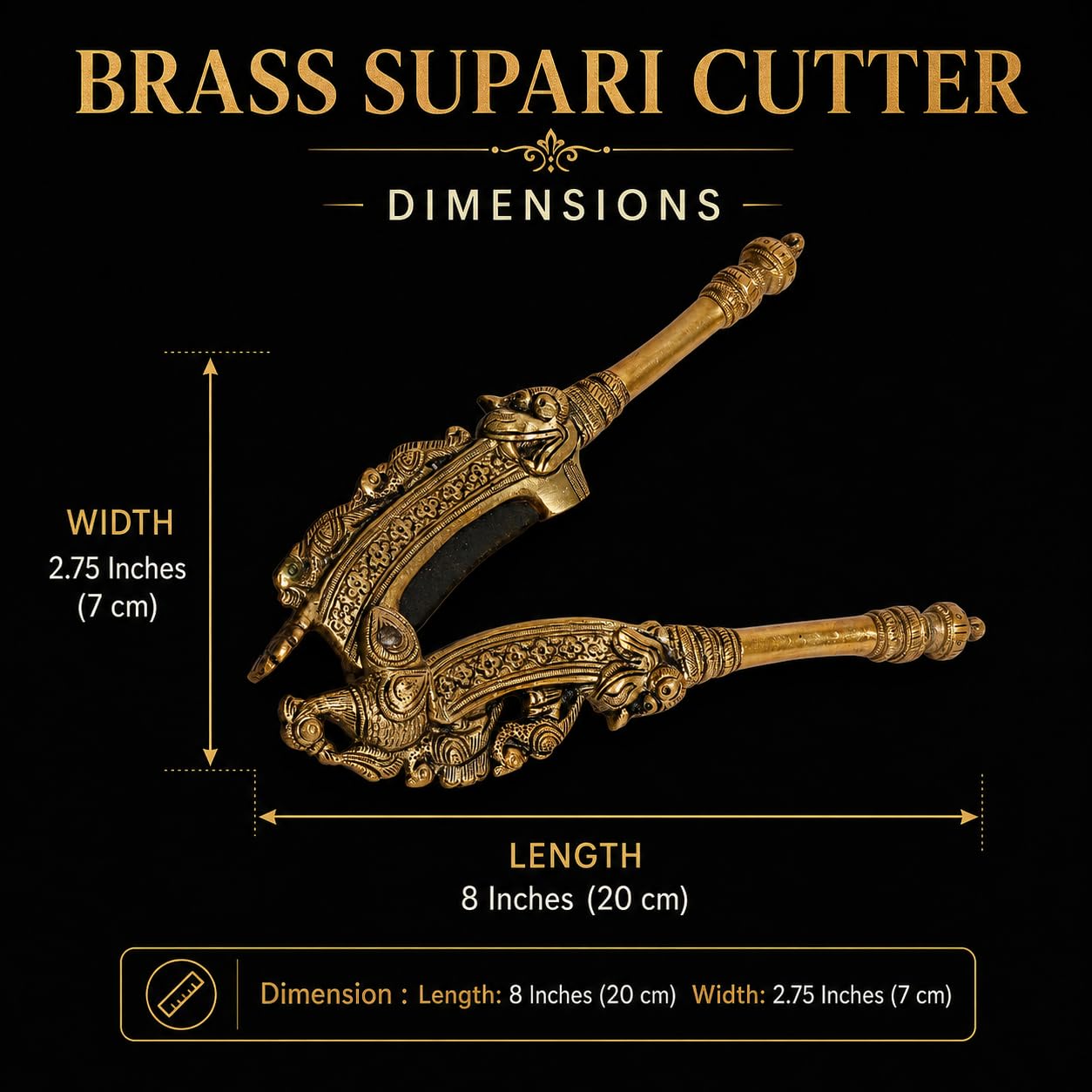 Kartique Brass Supari Cutter Nut Cracker Sarota, Peacock Shape, 8 Inch 1