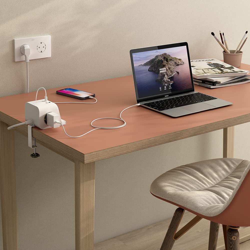 SIMON Base Enchufe Múltiple 2 Schuko + 4 USB Blanco | Carga inteligente Smart Charge e inalámbrica. Soporte de fijación incluido.