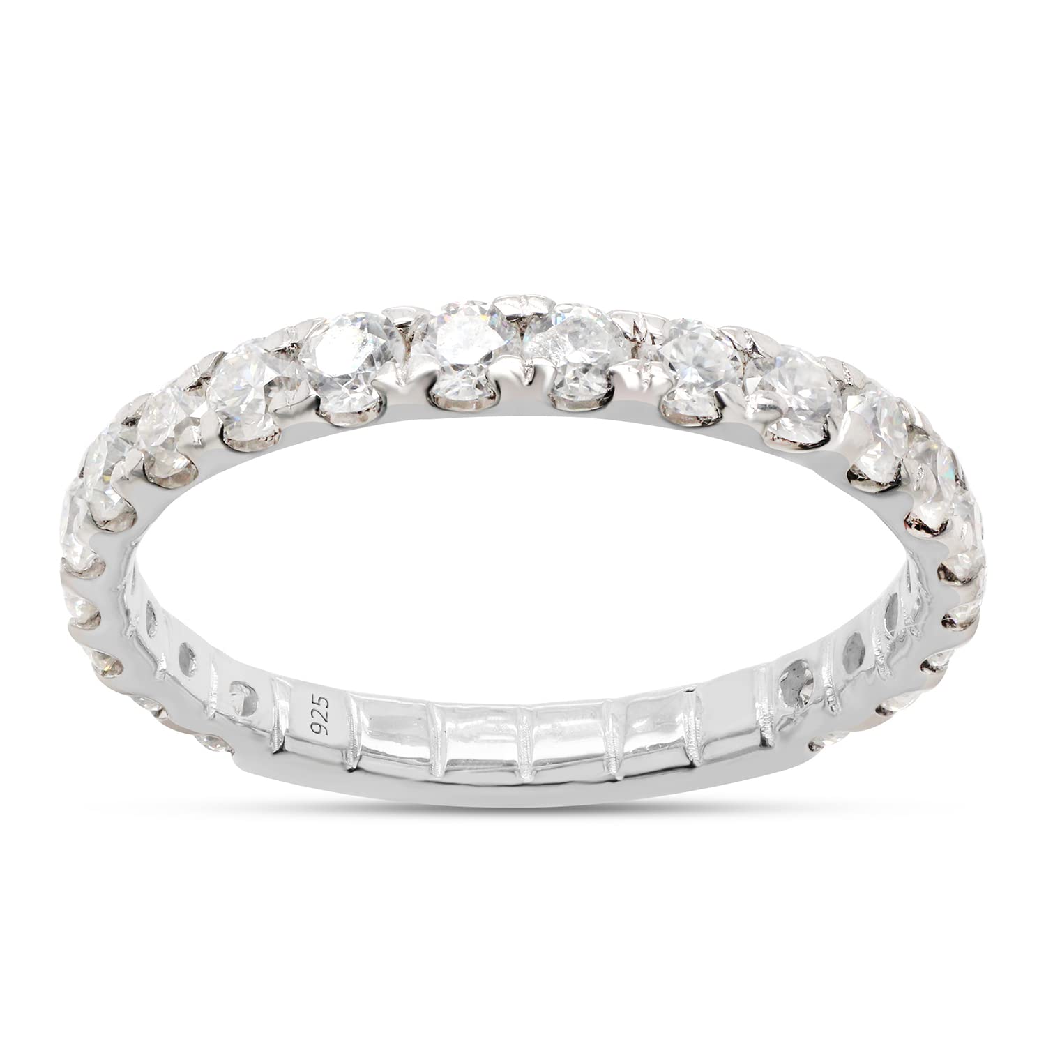 SAVEARTH DIAMONDS1 Carat (Cttw) Round Cut Lab Created Moissanite Diamond Eternity Engagement Wedding Band Ring In 14k Gold Over Sterling Silver Jewelry For Women (G-H Color, VVS1 Clarity)