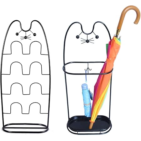 Amazon Raku 傘立て スリッパラックセット かさたて 玄関 おしゃれ 傘置き 業務用 省スペース ステンレス 可愛い猫顔 長傘 折り畳み傘兼用 水受け皿付き 玄関収納 コンパクト黒 ブラウン2色可選択 黒 傘立て オンライン通販