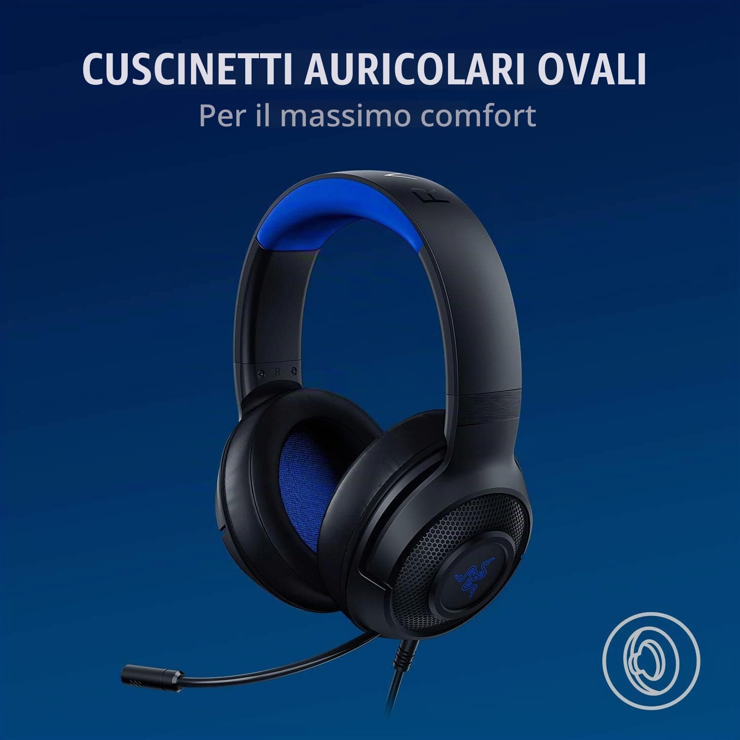 Razer Kraken X - Cuffie da gioco ultra leggere per console con audio surround 7.1, con telaio leggero, microfono cardioide pieghevole per PC, Xbox, PS4, Nintendo Switch, colore: blu/nero