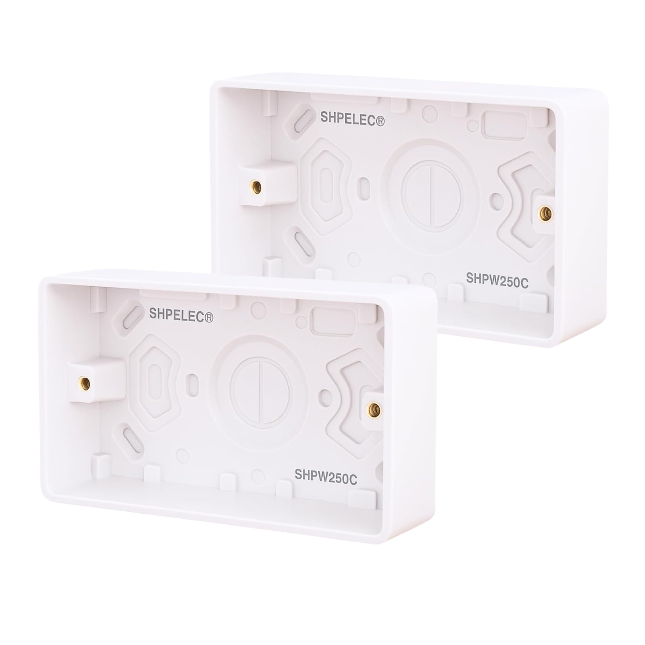 SHPELEC ® Premium Curved Edge White Electrical Sockets Range - Convenient and Versatile Power Solution (2 Gang Pattress Box, 2 Pack) — image 1