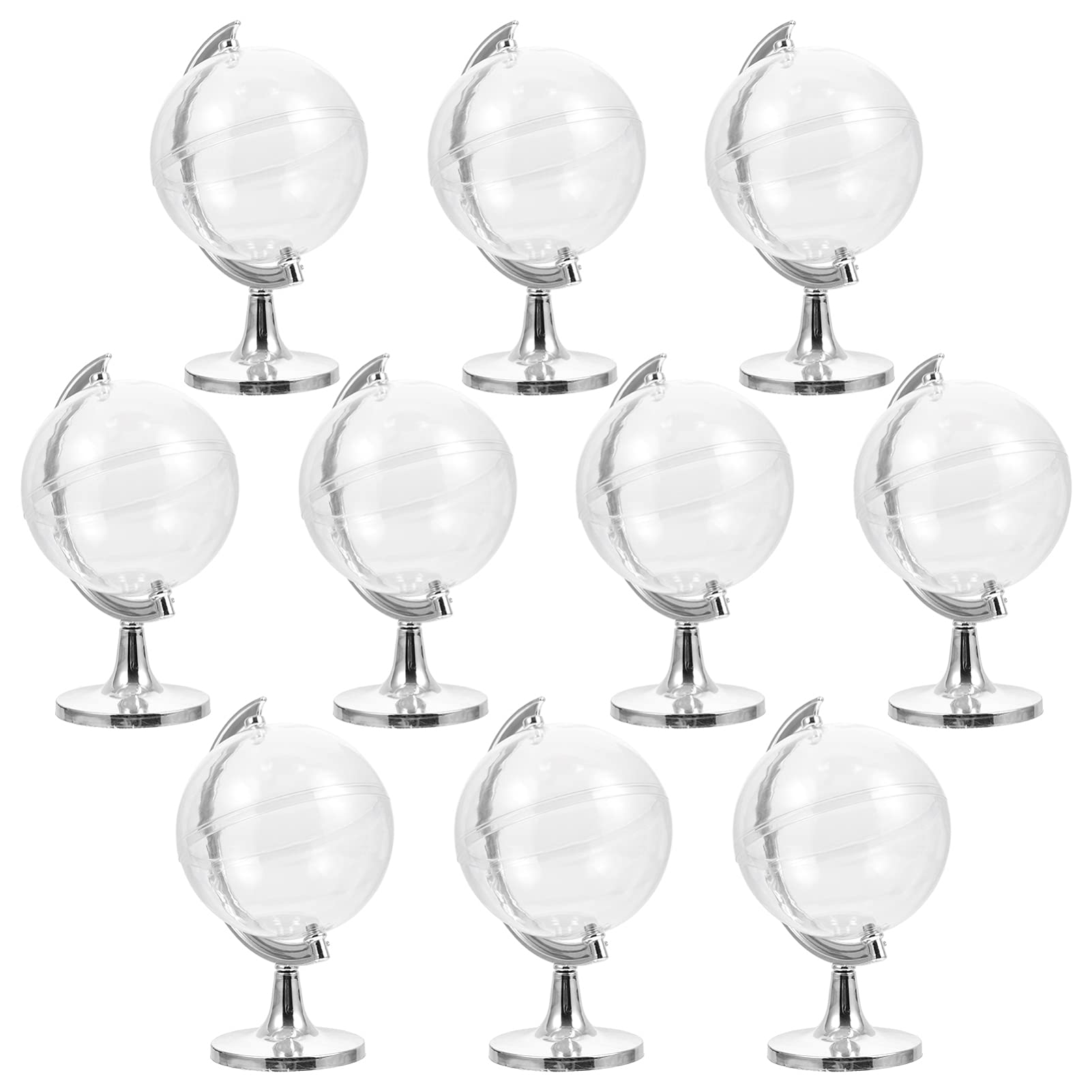 PRETYZOOM Fillable Earth Shape Candy Jar 10pcs Mini Globe Candy Boxes Wedding Favor Box with Base Earth Day Party Favor Kids Party Candy Container Silver
