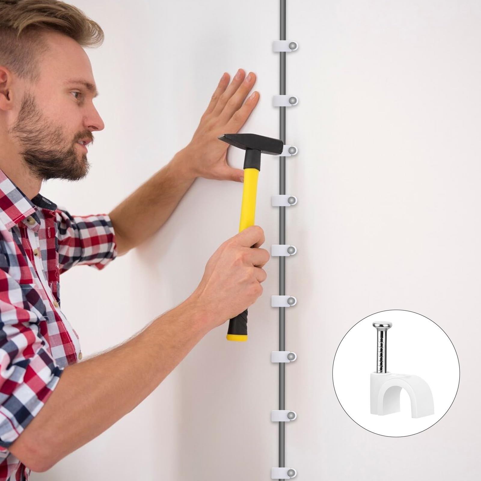 Molain 100 sztuk klipsów do kabli, 4-10mm, organizer prowadzenia kabli, klipsy ścienne, do kabla Ethernet i telefonicznego, domowego biurka, komputera (białe)