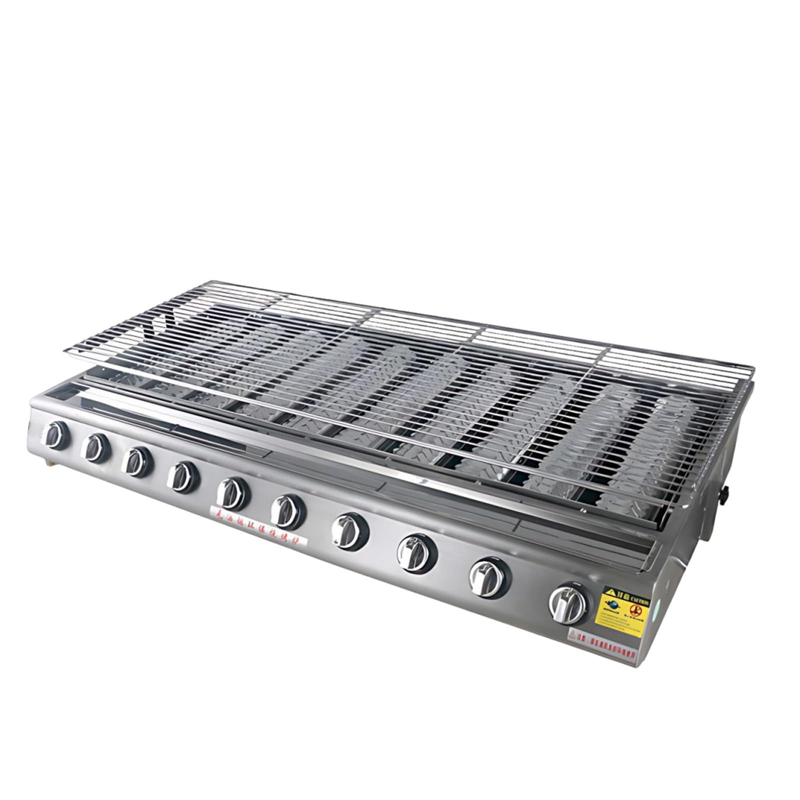 Barbecue a Gas Alta Performance, Piastra Inox 304 con Coperchio, 4/8/10 Fuochi Infrarossi, Altezza Regolabile, Soluzione Professionale per Catering e Grandi Feste(10 Burner)