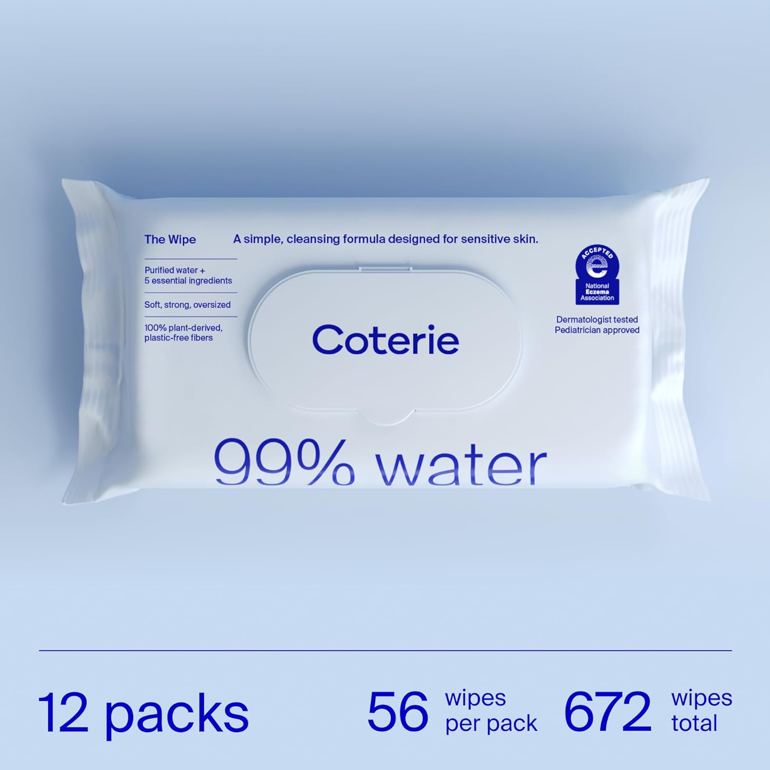 Coterie Baby Wipes for Sensitive Skin, Plant-Based and Plastic-Free Fibers, 99% Water, Hypoallergenic, pH Balanced, Unscented, Clean and Gentle Baby Essentials, 12 Pack, 672 Count - Image 6