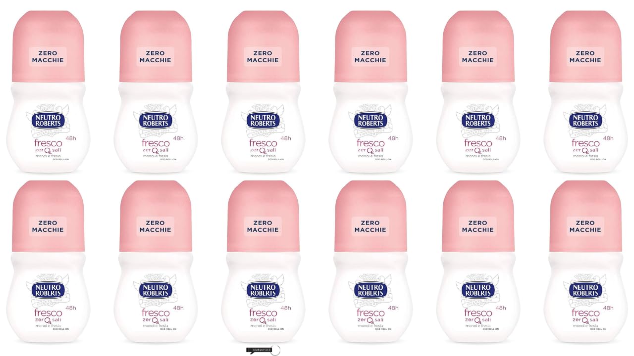 12x Neutro Roberts Fresco Deo Roll-On, Ohne Aluminiumsalze, Monoi und Freesie Duft, 48h Schutz, Zero Macchie, 50 ml,+ Italy Shop Service Kostenloser Schlüsselanhänger