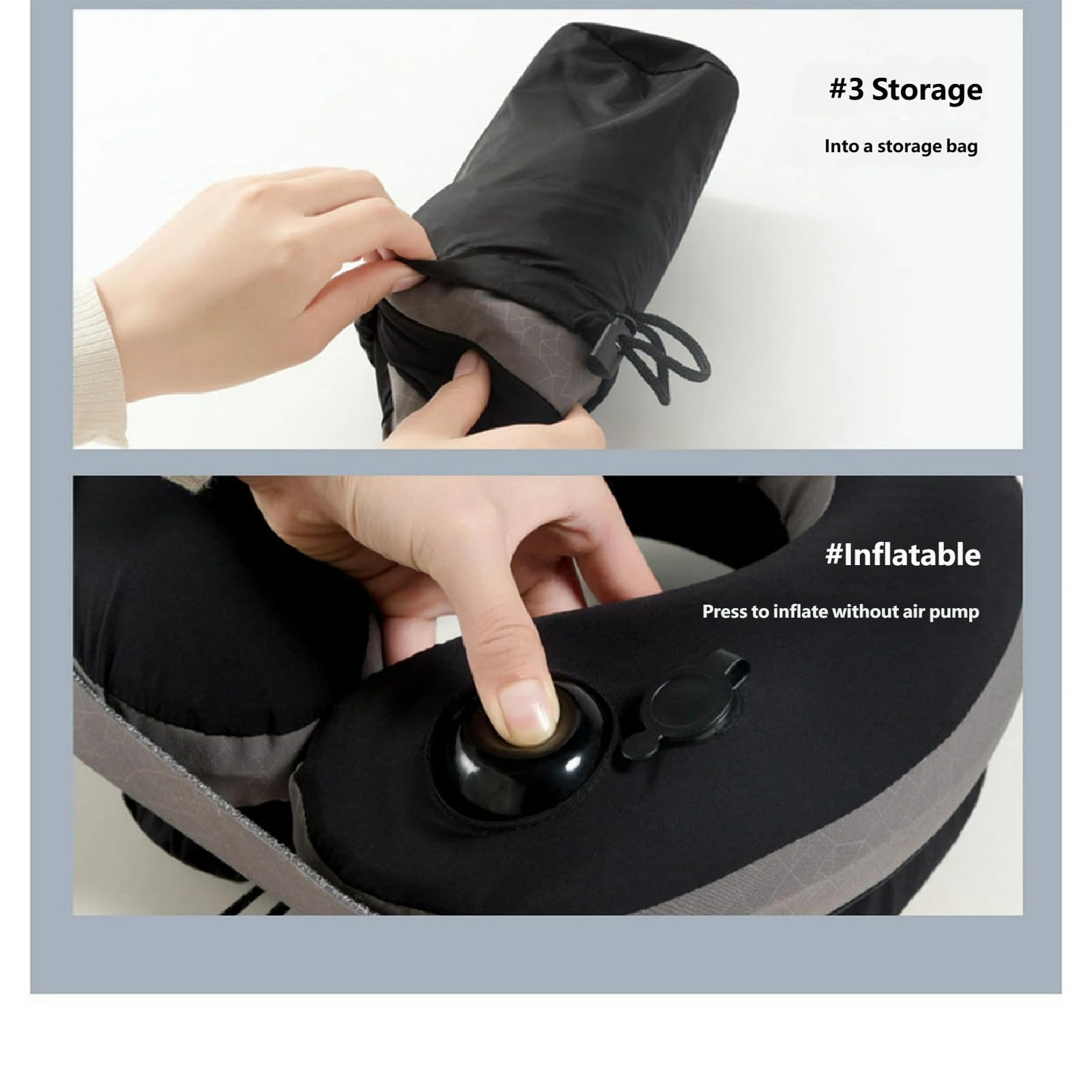 Oreiller Cervical De Voyage, Voyage Gonflable en Forme U avec Gonflage, Cou Avion-Oreiller Simple + Boîte Rangement