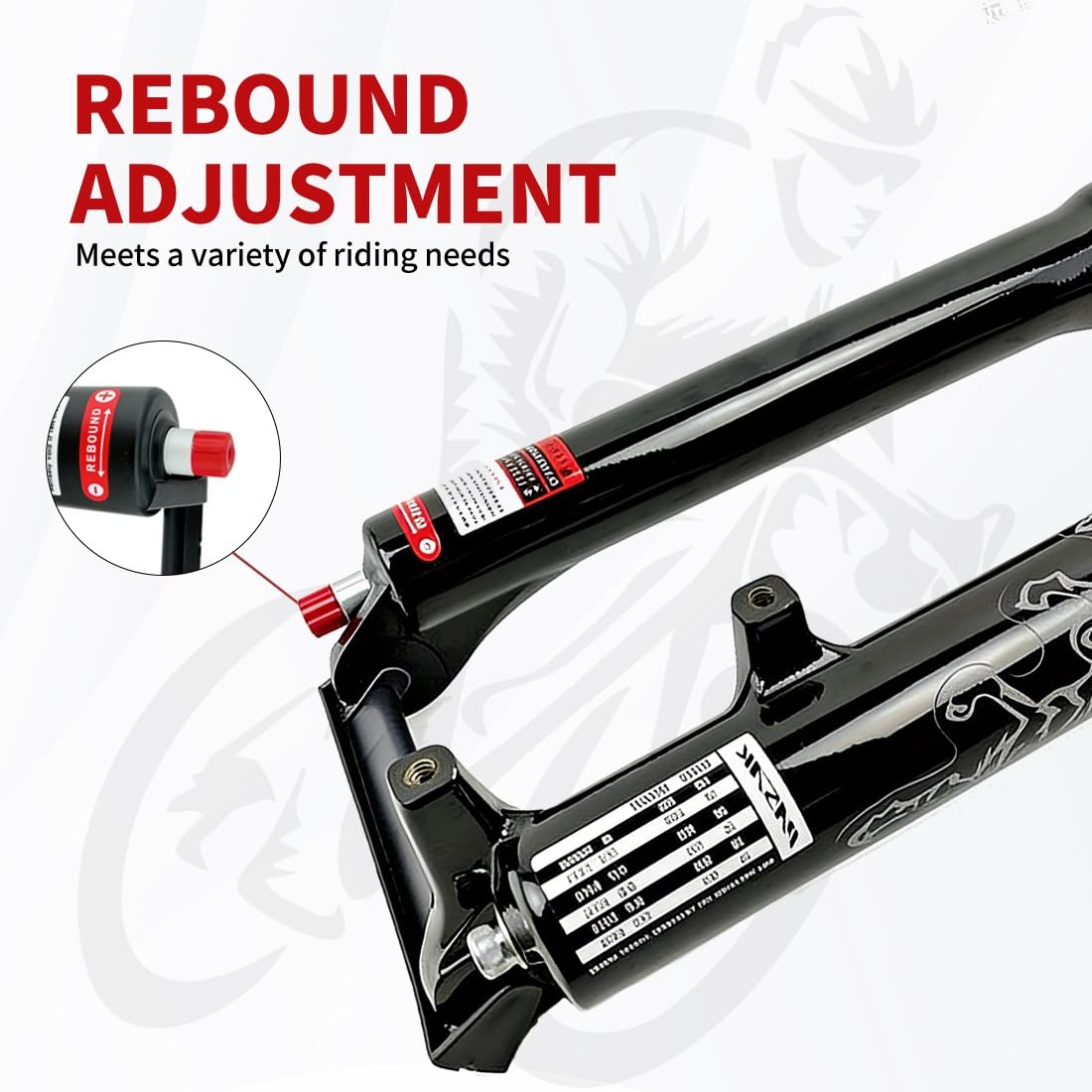 Rower pneumatyczny widelec z zawieszeniem, średnica 26, 27,5 i 29 cali, prosta rura, regulacja amortyzacji 1-1/8", szybkie blokowanie 9 mm, skok 100 mm, waga 1790 g, p