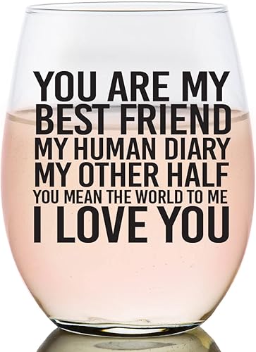 Toasted Tales You Are My Best Friend - My Human Diary - Copa de vino sin tallo de 15 onzas Bonita copa de San Valentín Regalos del día de San