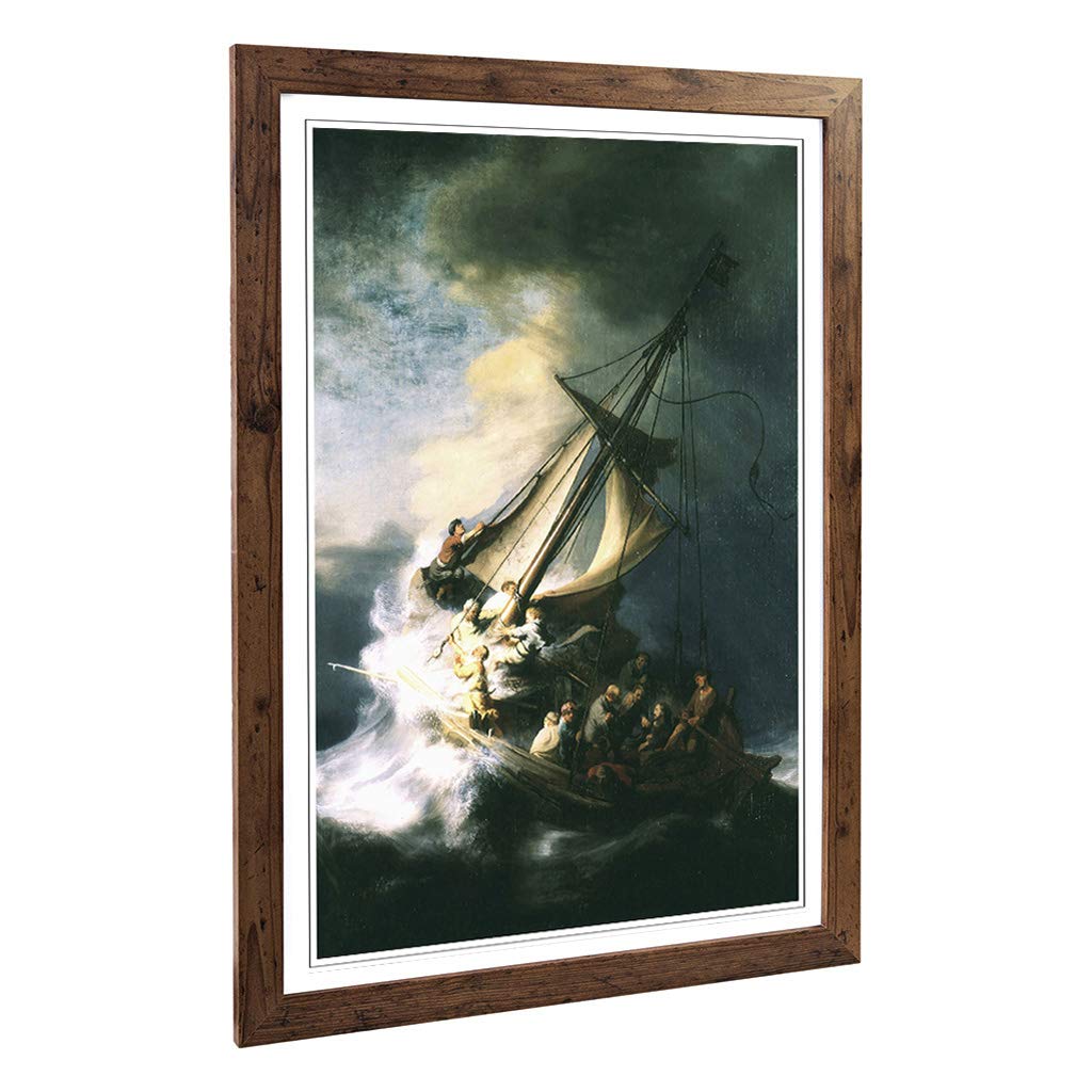 Big Box Art Framed Print of Rembrandt The Storm of The Sea of Galilee Design | Wall Art Picture | Home Decor for Kitchen, Living Room, Bedroom, Hallway, Walnut, A2 / 24.5x18 Inch / 62x45cm