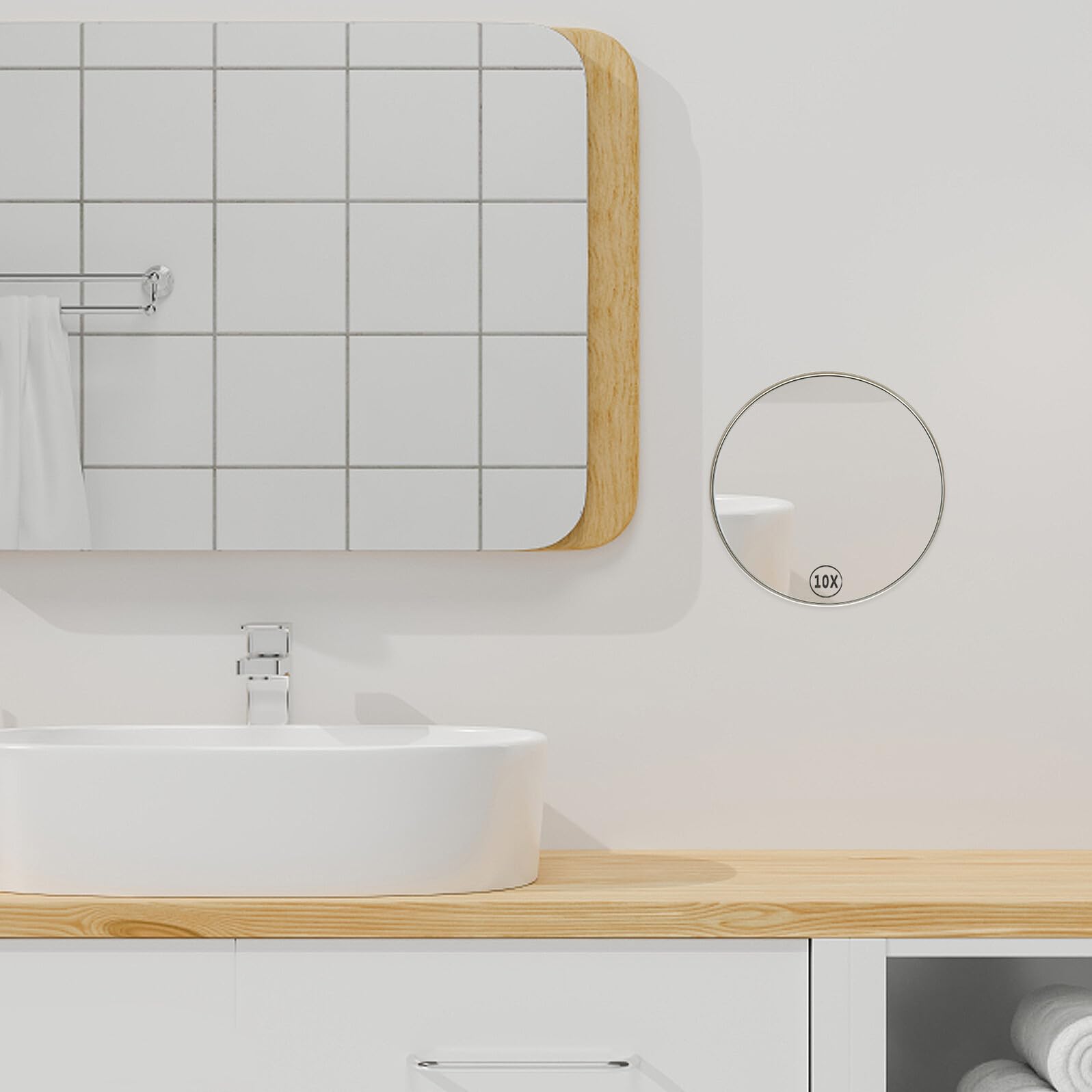 Espejo de Aumento para Baño con Ventosa Portátil Aumento Espejo de Maquillaje Cara Diseño Moderno sin Perforaciones Acabado Dorado