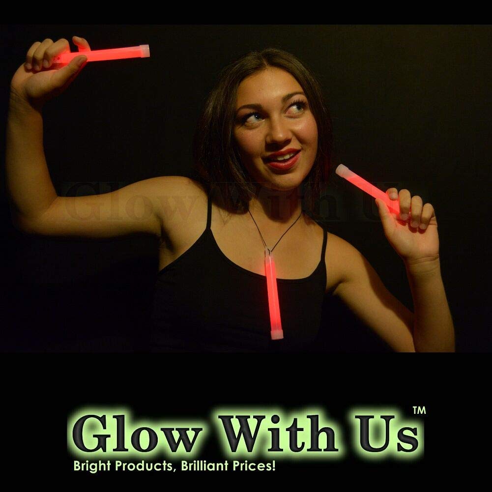 Glow With Us Glow Sticks Bulk Wholesale, 200 6” Industrial Grade Red Light Sticks+200 Free Glow Bracelets! Bright Color, Glow 12-14 Hrs, Safety Glow Stick with 3-Year Shelf Life, Brand