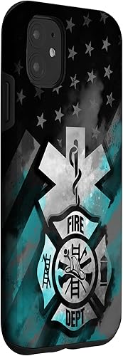 Miniatura 3 de iPhone 11 EMT EMS bombero turquesa línea humo usa bandera americana caso
