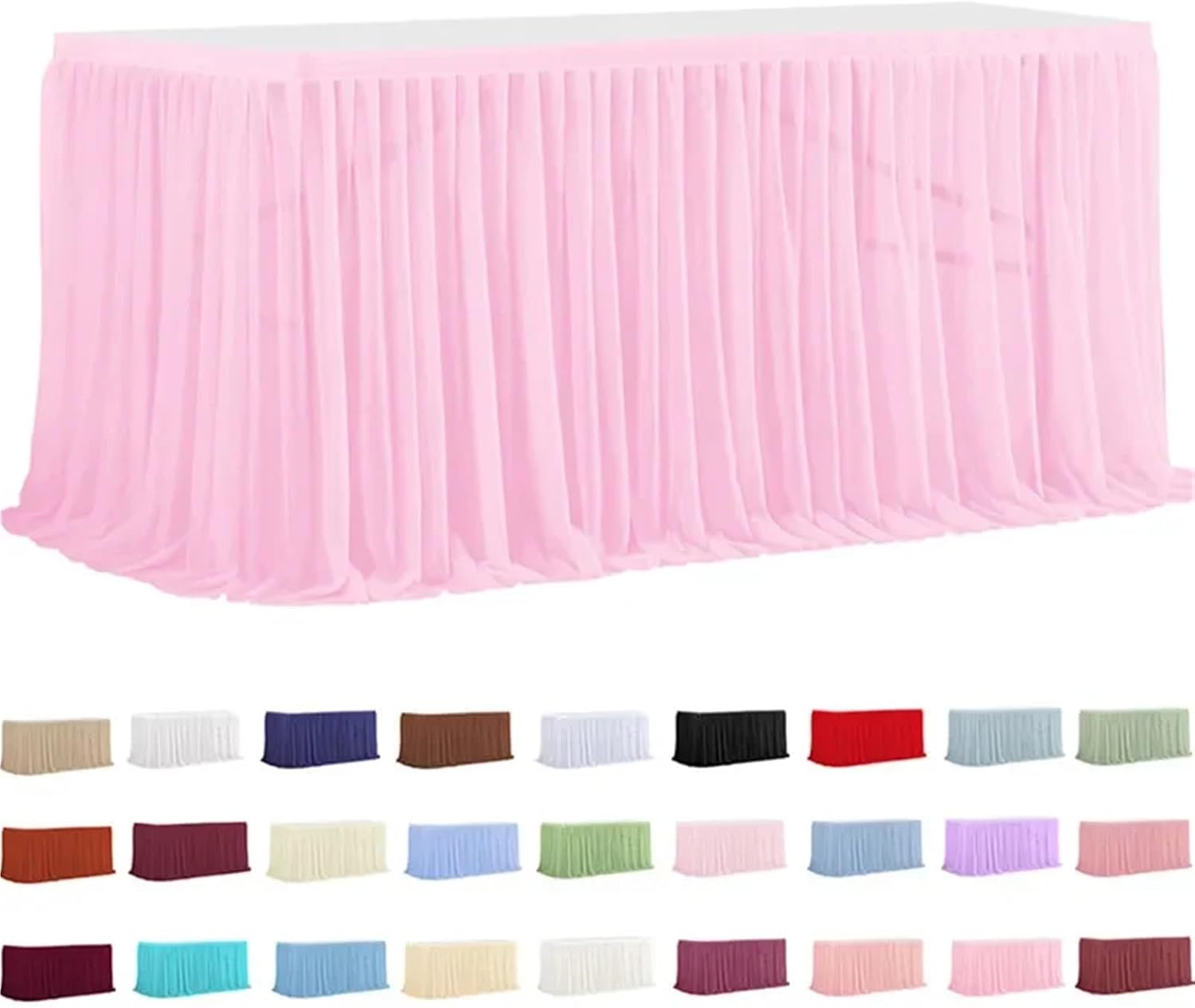 Party Table Skirt Glitter Pearl Chiffon Table Skirt 6FT Guaze Ruffle Dining Skirts For Wedding Party Dessert Banquet(Light pink 01,77x275cm 9FT)