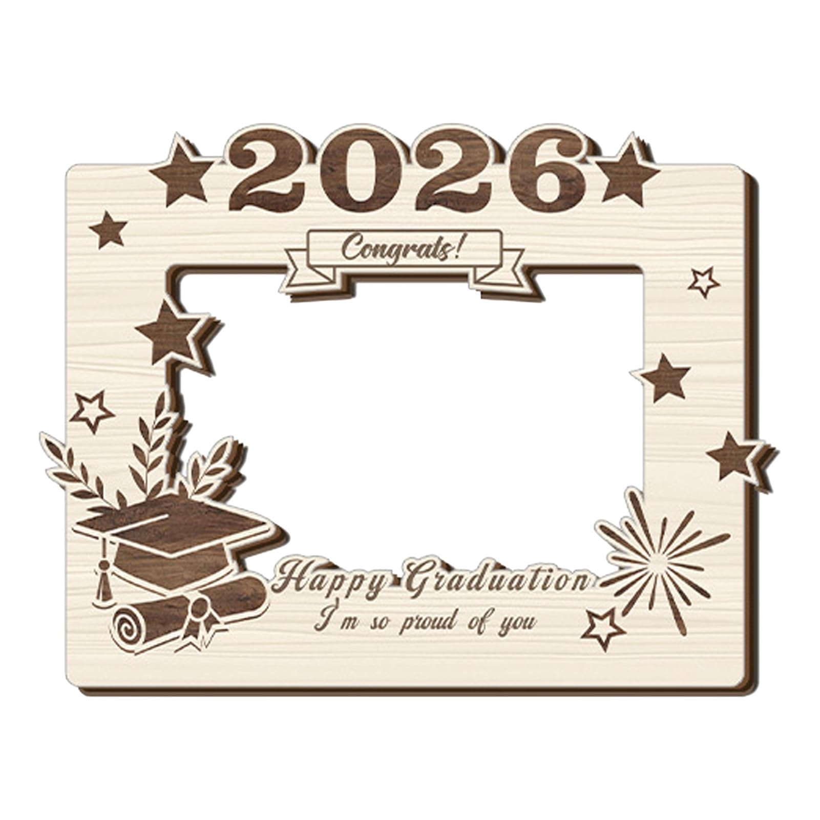 Pasisuu Graduation Photo Frame – Class of 2026 Wooden Frame with Bachelor Cap Design, Solid Wood Commemorative Keepsake for Graduates A