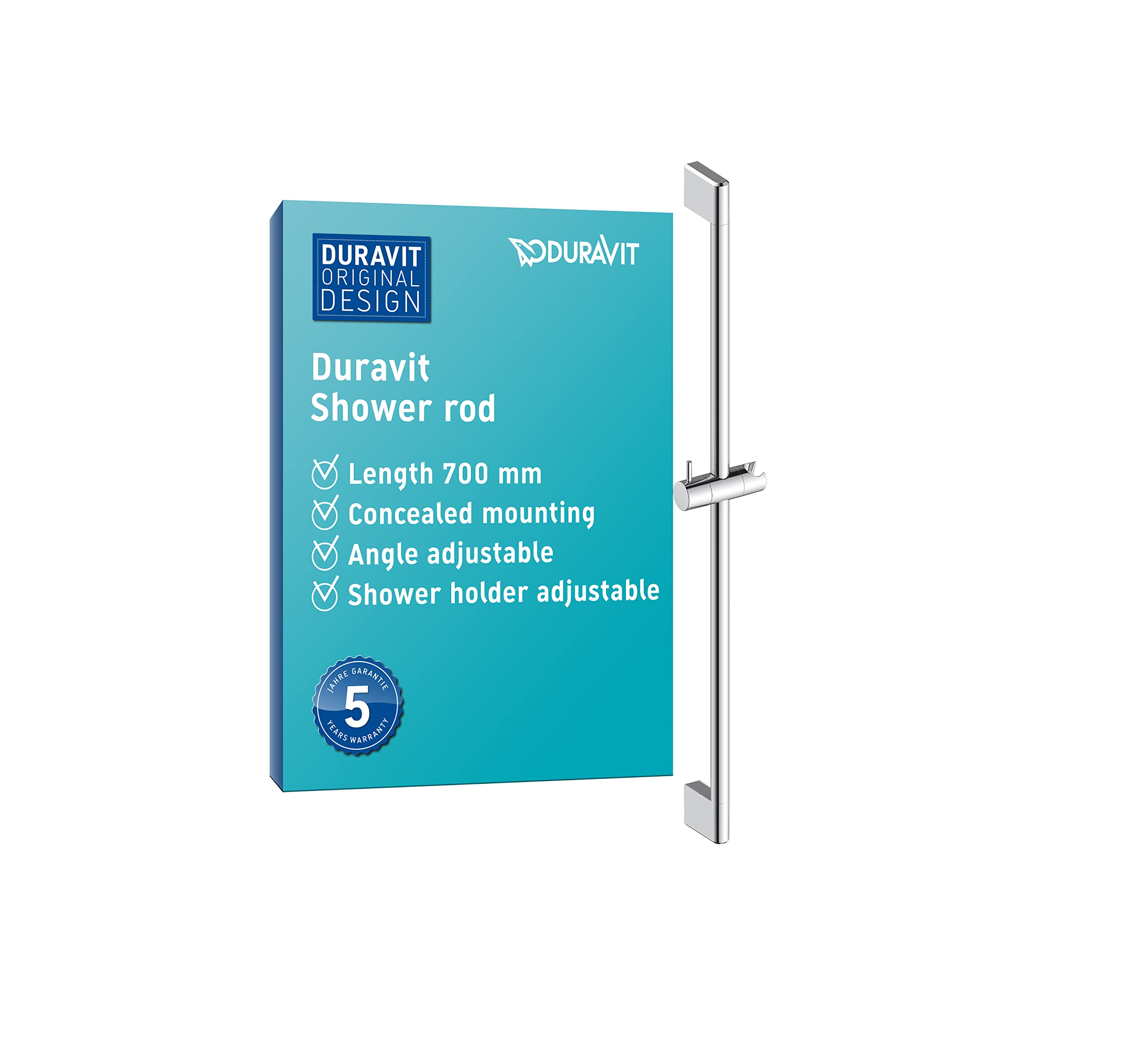 Duravit Chrome Universal Shower Rail, Shower Rail Slider With Height Adjustable Hand Shower Holder, Shower Riser Rail (700 Mm),