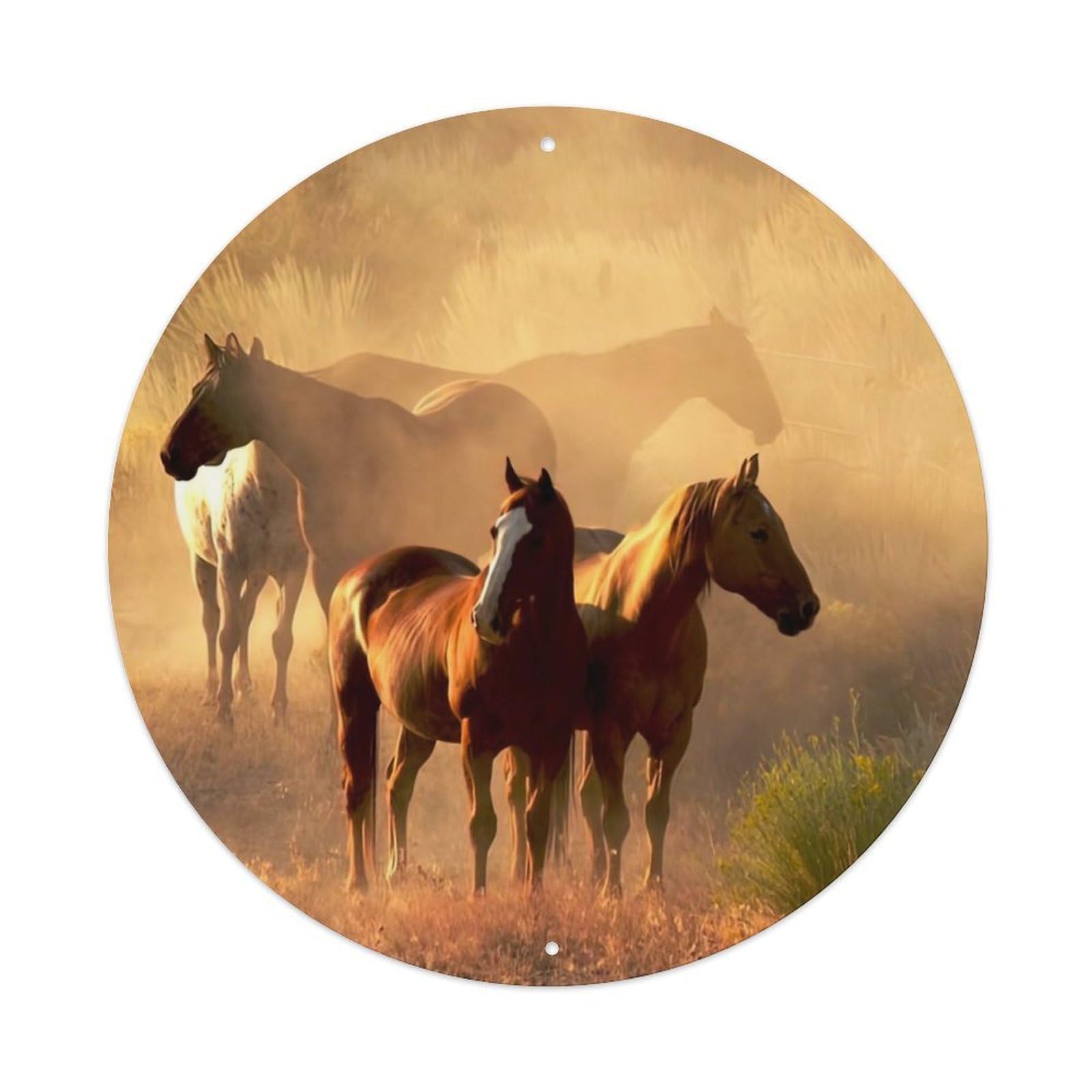 Animal Artwork Horses on Grassland Vintage Metal Tin Sign Plaque Wall Decor for Cafe, Club Bar, Office, Garden Metal Poster 8x8Inch