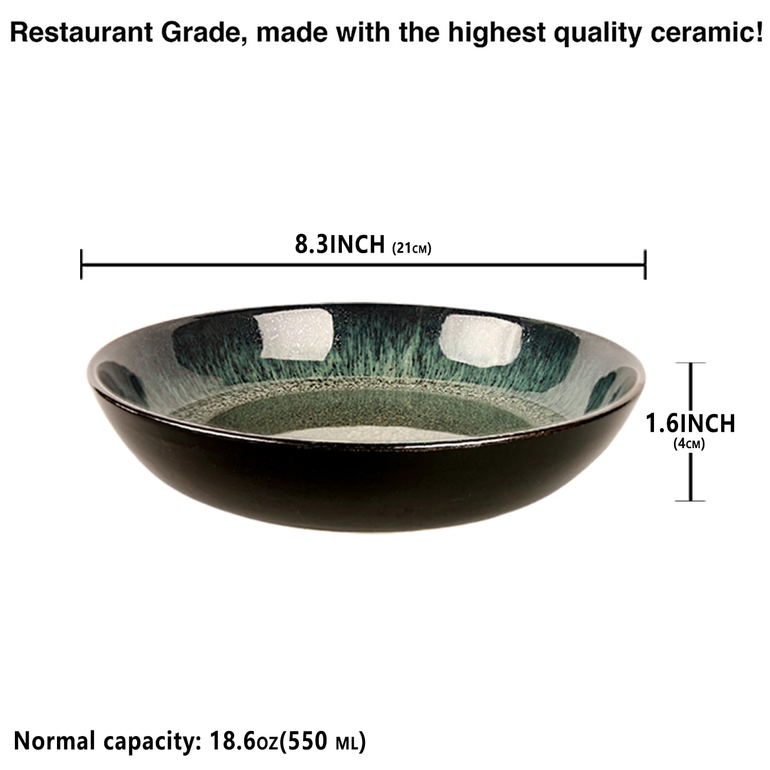 jinsongdafa Ceramic Pasta Bowls 18 Ounces, 8.3 Inch Salad Bowls Set for Serving Soup, Pasta, Noodle, Dinner, Set of 6 Large Kitchen Bowl Plates, Microwave Safe, apply Indoor Outdoor Dining