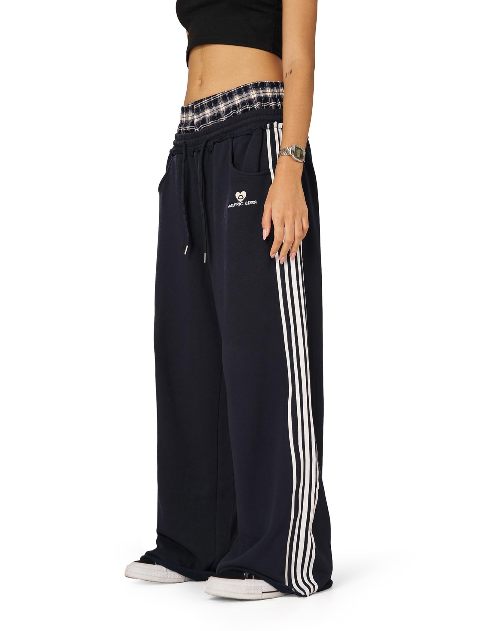 Aelfric Eden Pantaloni da jogging patchwork da uomo plaid patchwork pantaloni casual sportivi streetwear a vita alta comodi pantaloni larghi
