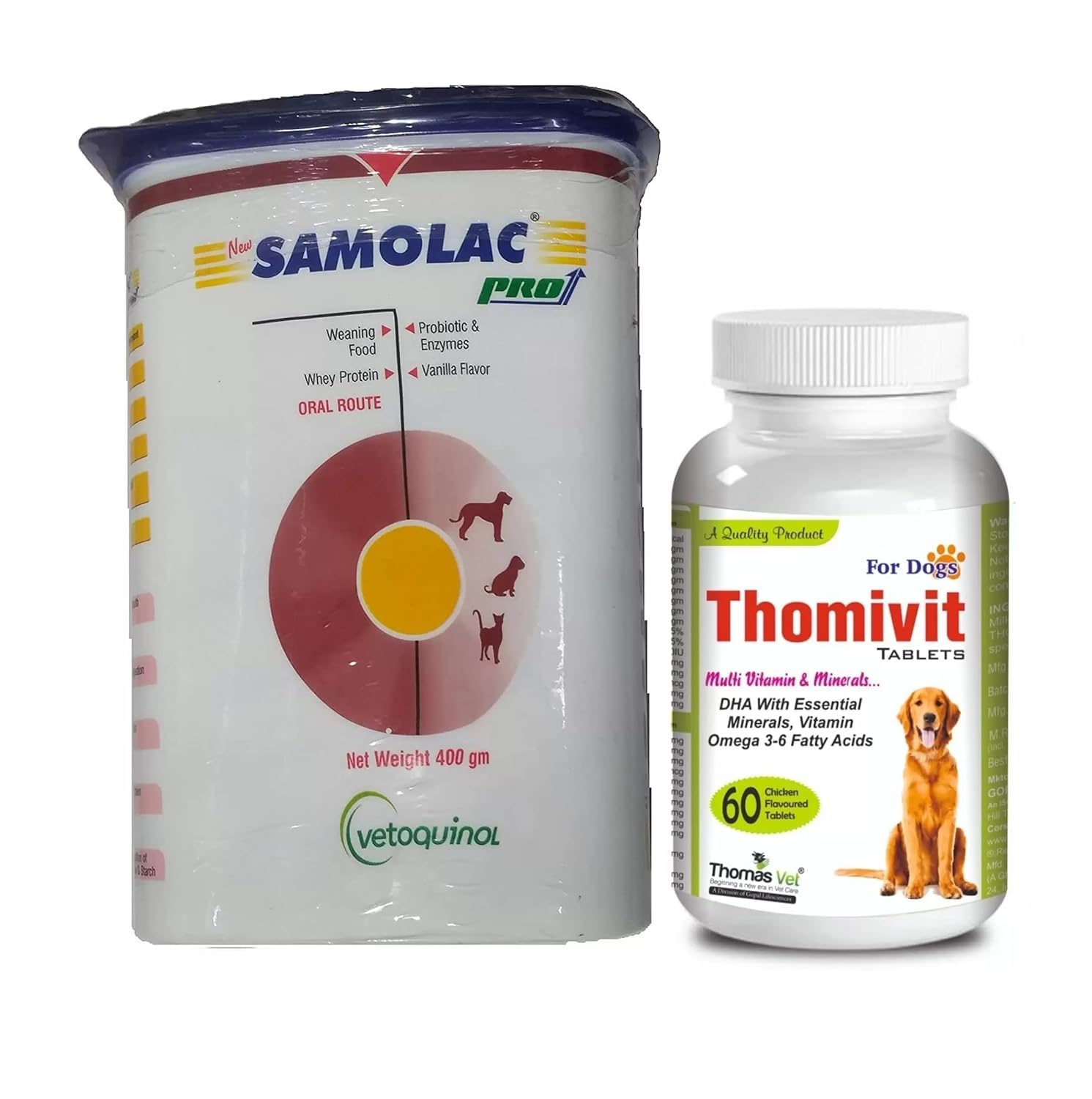 BULLYPET Thomivit Tablets - Multivitamin & Minerals for Dogs 60 TAB Pack of 1 with Samolac Pro Weaning Food Supplement for Puppies and Kittens 400 gm (B0D332F8S1) Amazon Price History, Amazon Price Tracker
