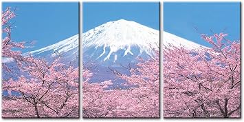 Canvas Print Wall Art Picture Peak Of Mount Fuji Cherry Blossom Sakura View Lake Kawaguchiko Japan In Spring 3 Pieces Paintings Modern Giclee Framed Artwork Japanese Landscape Pictures Photo Prints