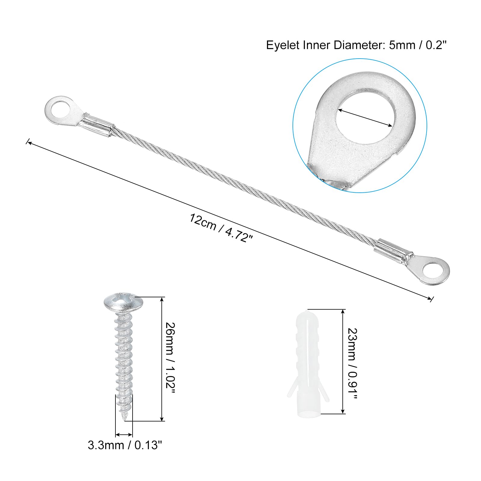 PATIKIL Kit Cavo Di Sicurezza In Acciaio Inossidabile 304 Con Occhielli, 4 Pezzi Da 100 Cm X 2 Mm, Viti E Tasselli Inclusi, Per Appendere Luci E Decorazioni - 5