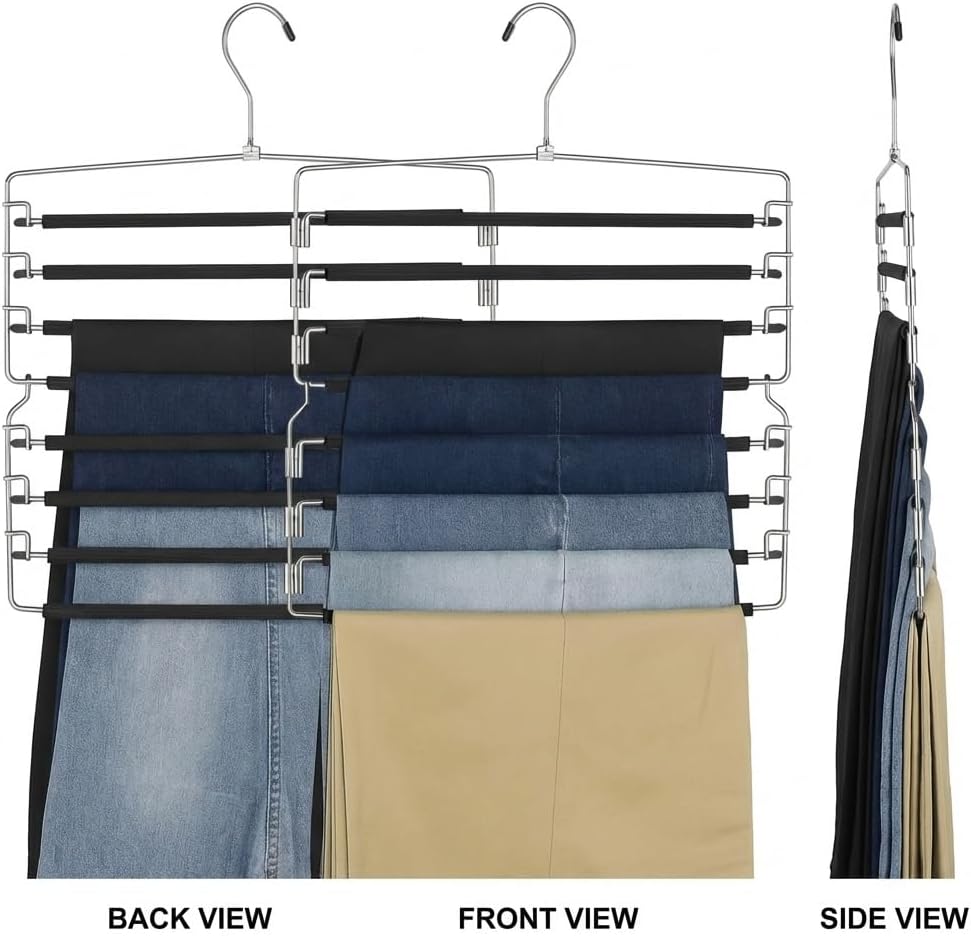 USTECH 8 Tier Hangers for Pants (Set of 2) | Multi Tier Swing Hanger with Foam Padding & Removable Arm | Pant Hangers Space Saving | Bottom Hangers | Tiered Pants Hangers
