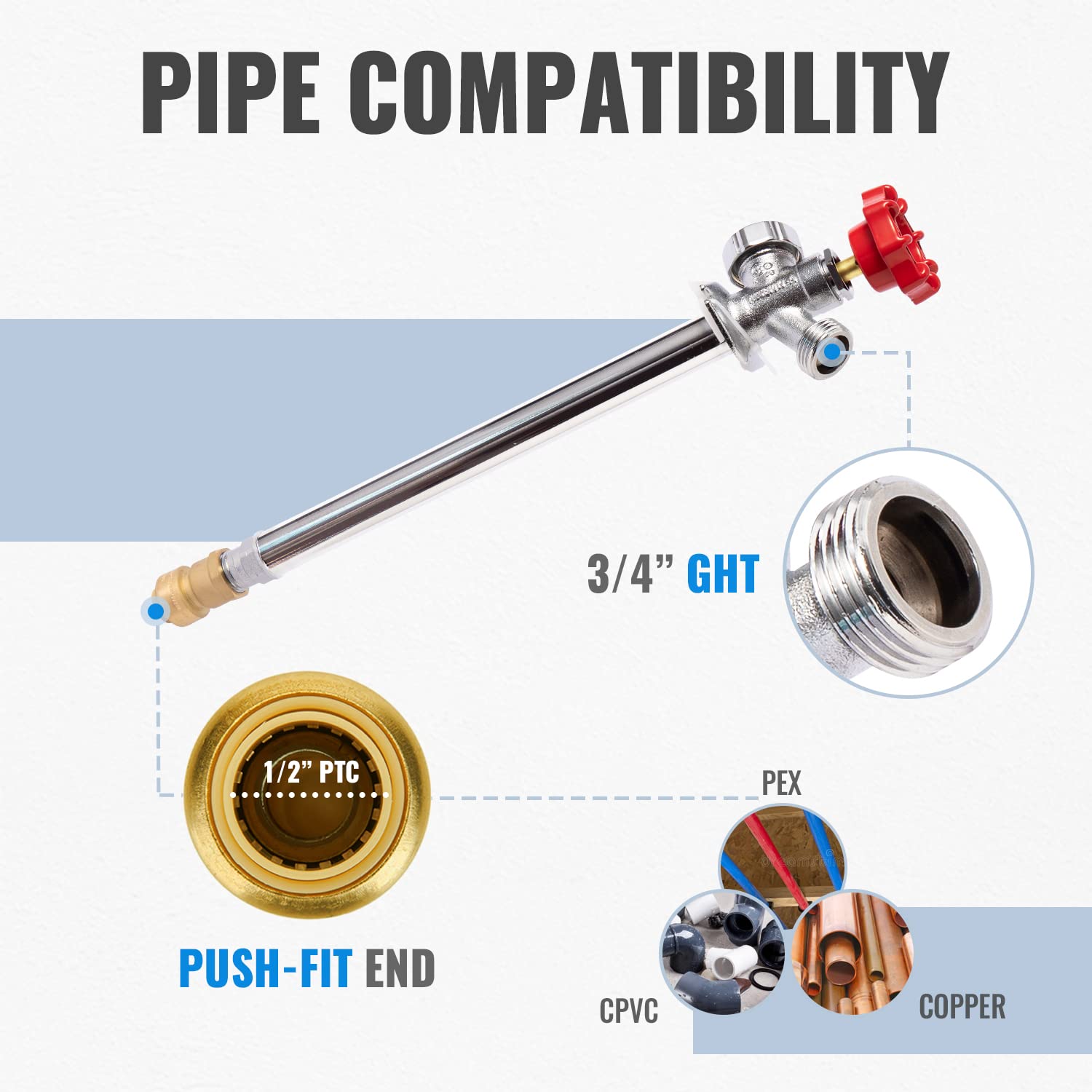 SUNGATOR Push Fit Frost Free Sillcock, 10 AntiSiphon