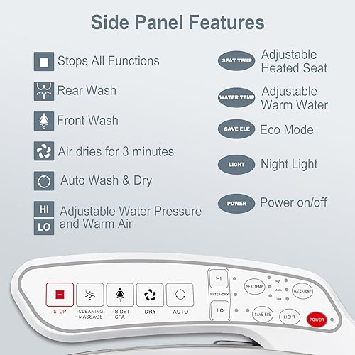 Miniatura 3 de ZMJH ZMA102D Asiento de inodoro con bidé, redondo inteligente, agua caliente ilimitada, lavado en remolino, calentado electrónicamente, secador de