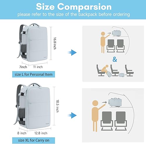 Vista 6 de Taygeer Mochila de mano para mujer, mochila de viaje de 35 litros para mujer, aprobada por aerolíneas, bonita bolsa de viaje para artículos Azul