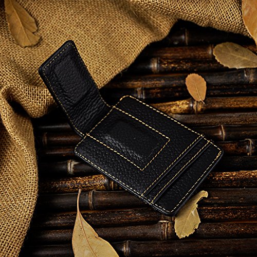 Image of Le'aokuu Genuine Leather Magnet Money Clip Credit Card Case Holder Slim Wallet