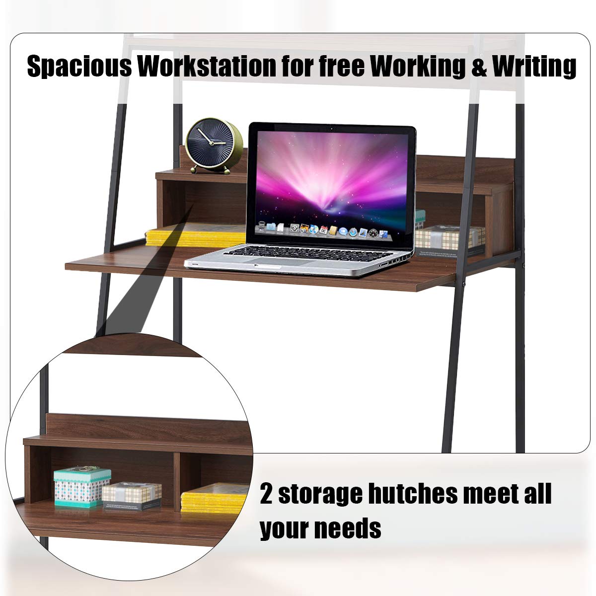 Tangkula 3Tier Ladder Computer Desk, Modern Writing Desk with Storage