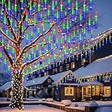 Rain Drop Lights, Aukora LED Meteor Shower Lights 11.8 inch 8 Tubes 144leds, Icicle Snow Falling Lights for Xmas Wedding Party Holiday Garden Tree Christmas Thanksgiving Decoration Outdoor Multi Color