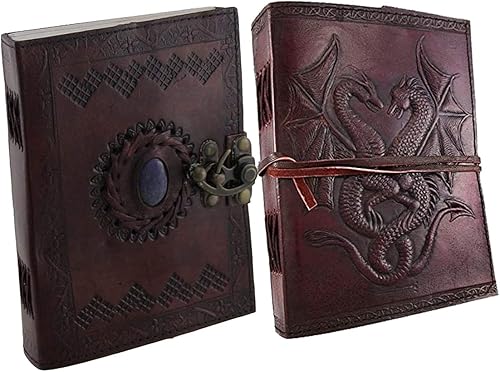Miniatura 1 de DOUBLE DRAGON - Diario de cuero hecho a mano con cuero en relieve, diario de piedra azul de 5 x 7 pulgadas, cuaderno de cuero, cuaderno de bocetos
