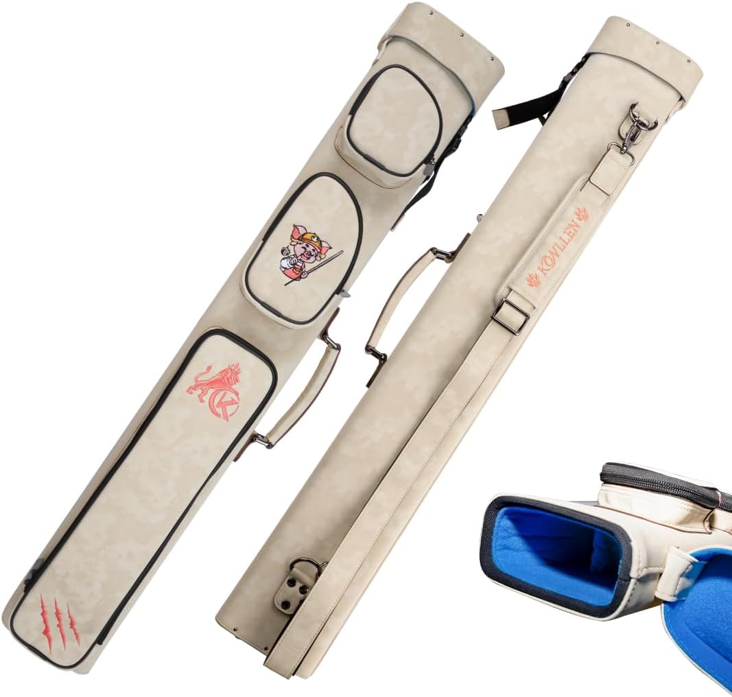 KONLLEN Pool Cue Case 2x4 Hard Pool Stick Case with Multi-pocket Holds 2 Butts 4 Shafts Billiards Cue Bag with Adjustable Shoulder Straps for Adults