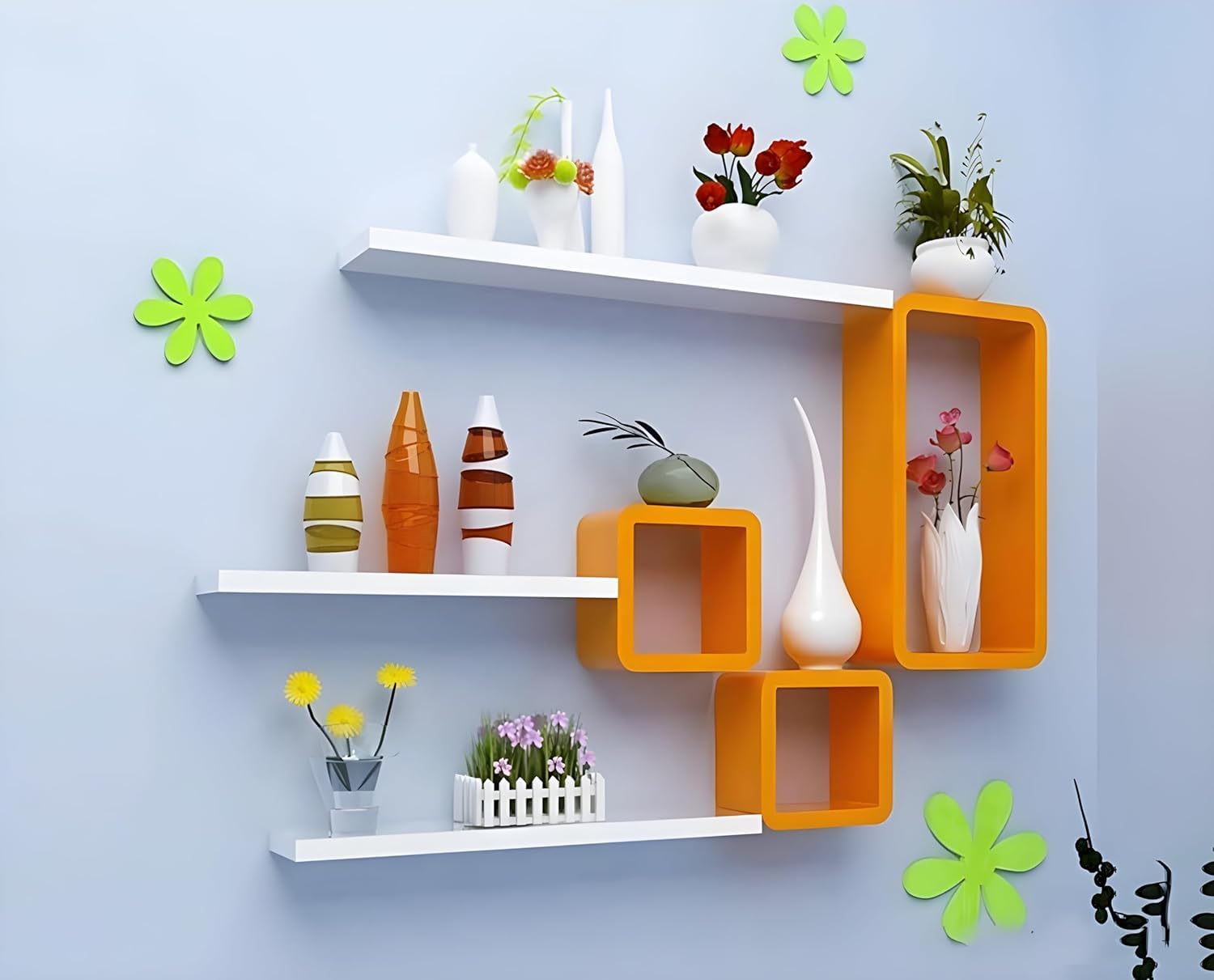 NAMRA ARTS Engineered Wooden Painted Floating Wall Mounted Set of 3 Cube with 3 Shelves for Living Room, Bedroom (Orange,White) (B0D4TVN9QG) Amazon Price History, Amazon Price Tracker