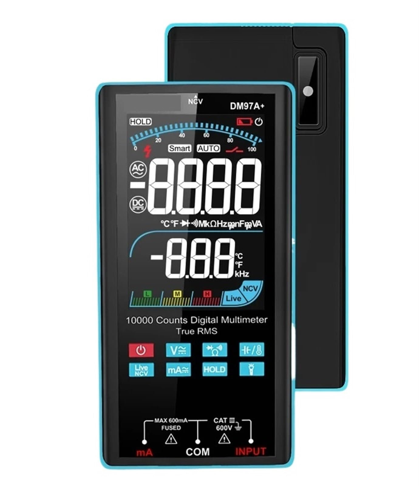 Multimetro con schermo a colori da 10000 conteggi, misurazione della temperatura, multimetro intelligente, multimetro digitale a vero valore RMS NCV, misuratore di tensione(DM97A color)