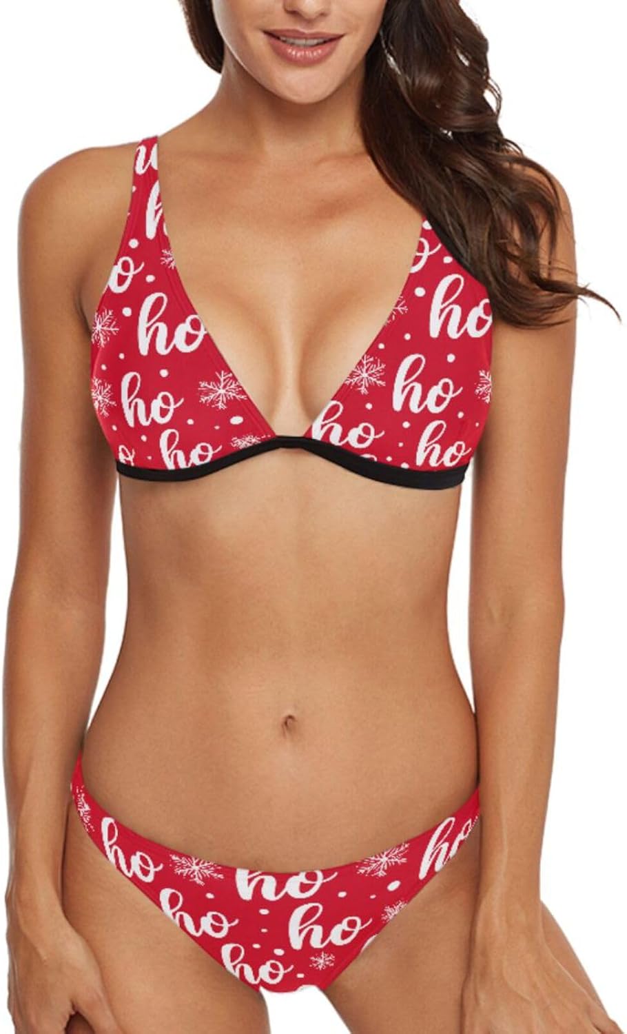 Naanle Chic Women's Chic Pattern High Waist Halter Neck 2 Pcs Triangle Top Swimsuit Bikini Set