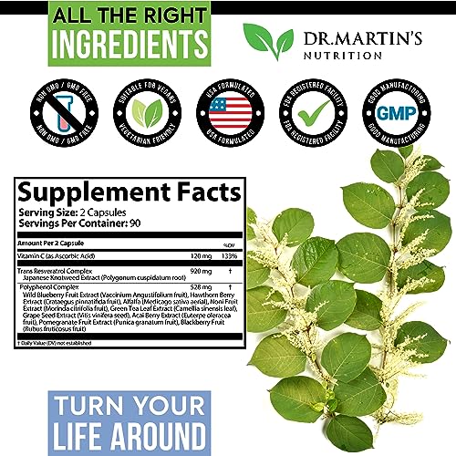 Dr. Martin'S Nutrition DR001 Extra Strength Resveratrol 1568Mg - 180 Capsules - 3 Months Supply | Antioxidant Supplement thumb #7