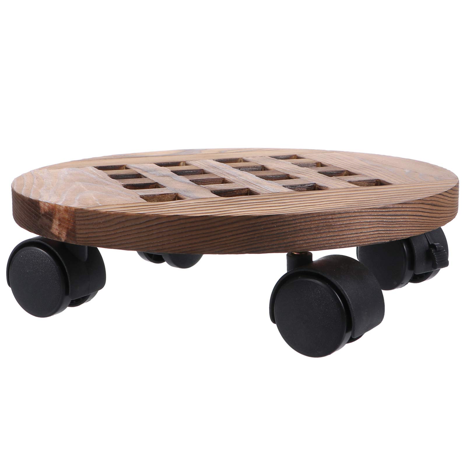 POPETPOP Plateau de Jardinière en Bois Massif avec roulettes Rotatives de 25 Cm de Diamètre pour Grands Pots de Plantes Succulentes Style Bruni