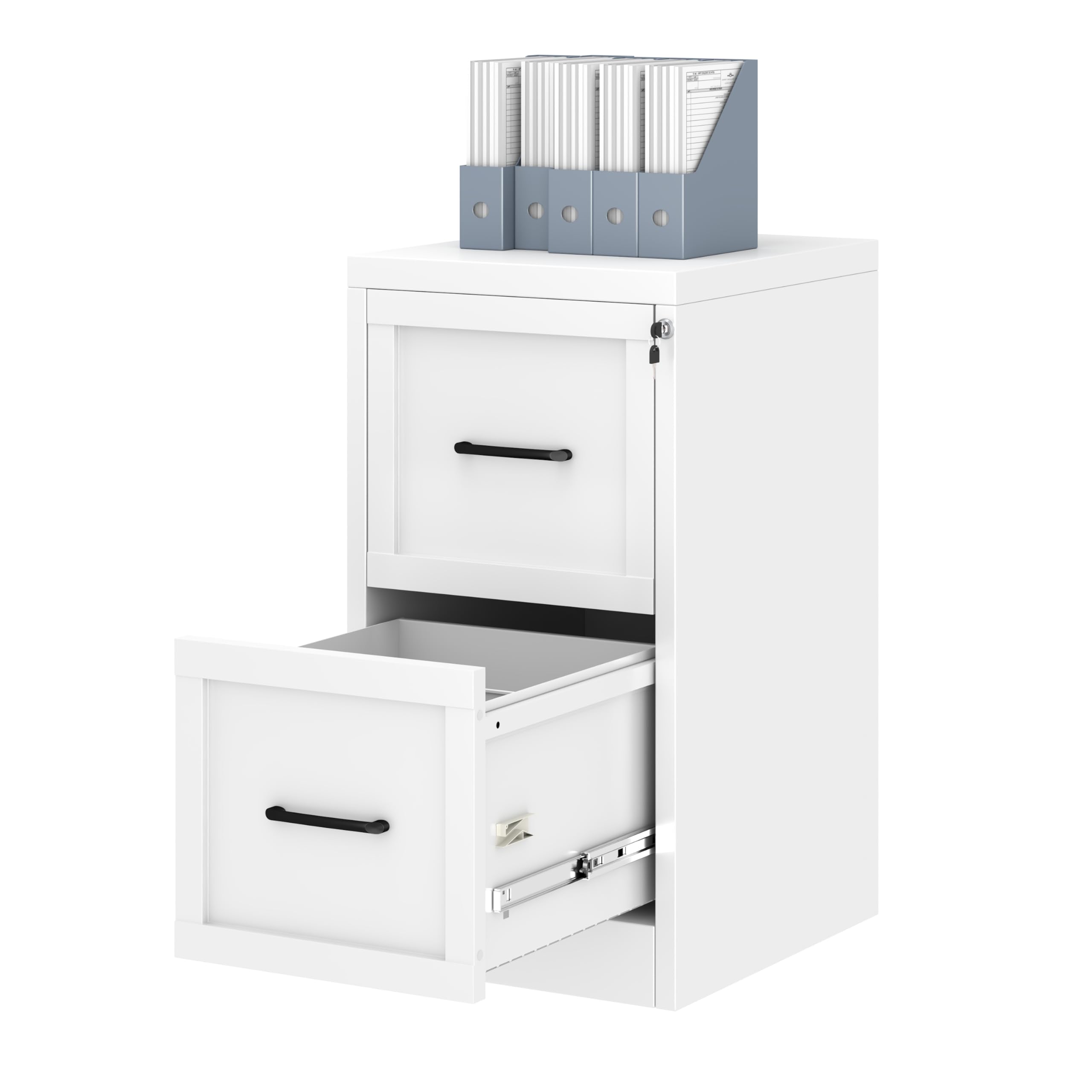 Ckzbx 2 Drawer File Cabinet with Lock, Narrow Vertical Filing Cabinet, Under Desk File Cabinets,White Metal Dresser Cabinets for Home Office,Fit Letter/A4/Legal Size File