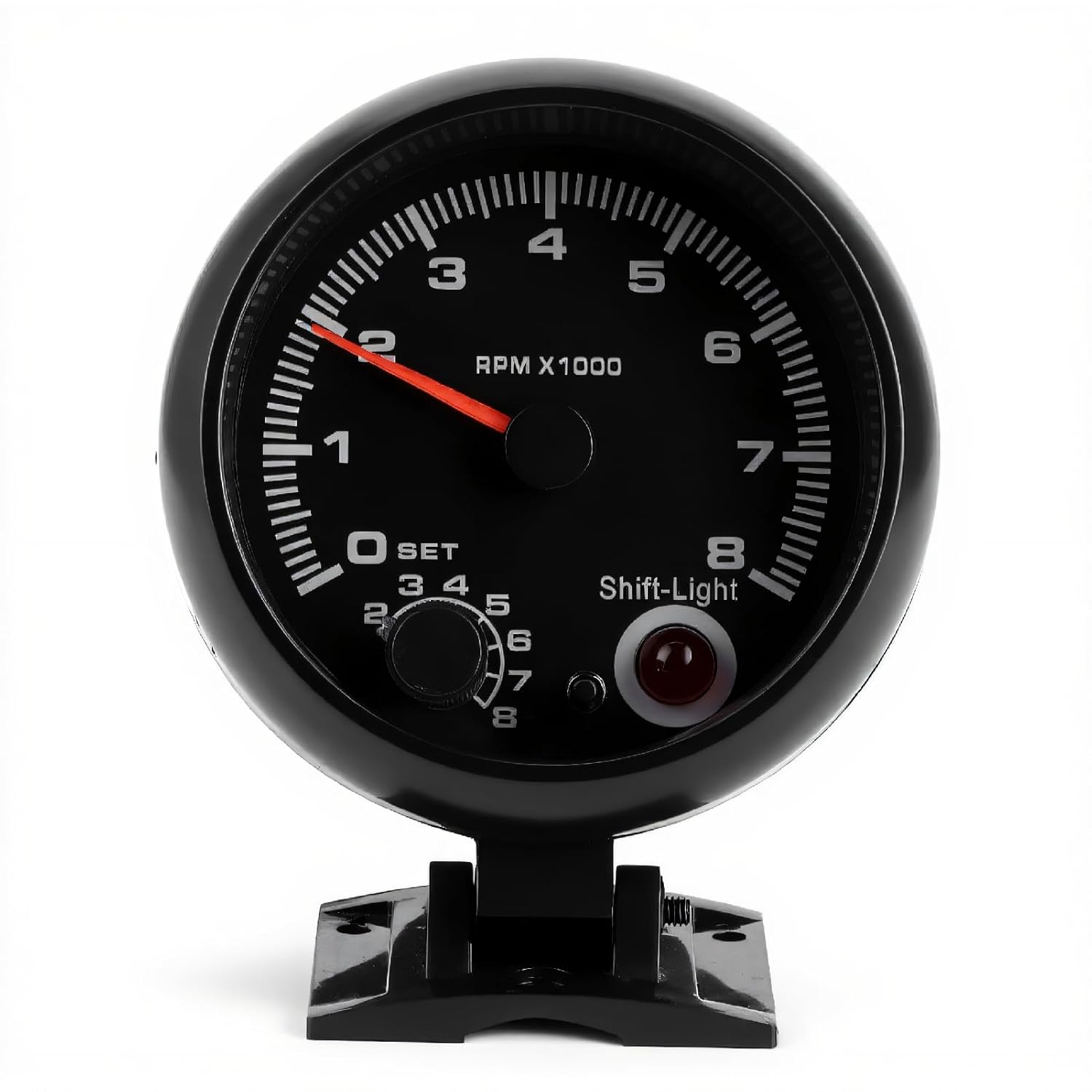 Car Tachometer Gauge 0-8000 RPM with Adjustable Shift Light for 12V Petrol Vehicles (with Adjustable Shift Light)